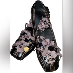 Elegant Ballet Toe Black and Purple Women's Flats